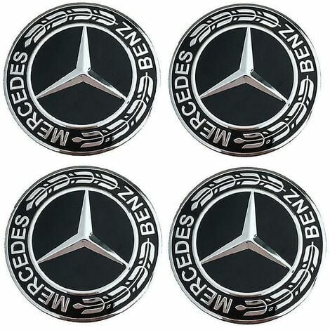 LOT 4 Cache Moyeu 75mm NOIR BRILLANT / Mercedes Logo Emblème Jante Centre  Roue