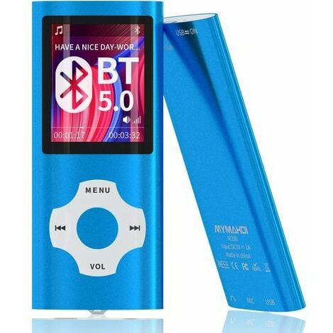 Lecteur MP3 Bluetooth 5.0 avec Carte mémoire 32 Go, écran LCD 1,8 Pouces,  Support jusqu'à 128 Go, vidéo/Enregistrement Vocal/Radio FM, Lecteur de  Livres électroniques