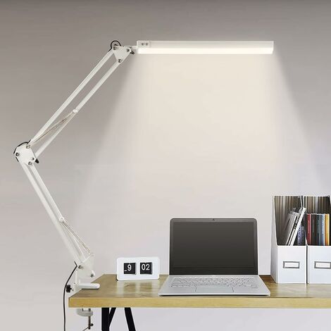 Lampe de Bureau LED,Lampes de Table Dimmable 10 Niveaux de Luminosité 5  Modes de Couleur,Contrôle Tactile Protection des Yeux,Avec Port USB/Fonction  Minuterie Pliable/Rotative GROOFOO