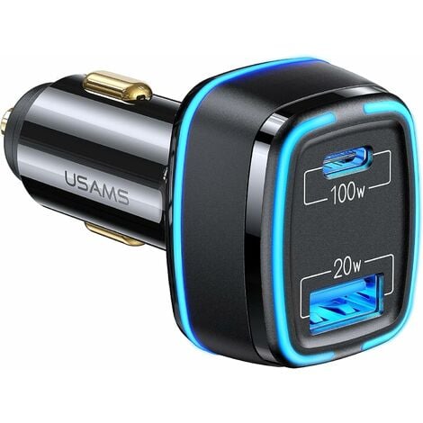 120W Chargeur Voiture USB C,Double Ports Chargeur Allume Cigare