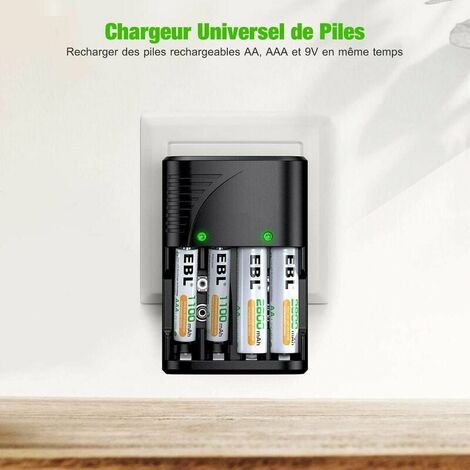 Universel Chargeur de Piles AA/AAA/9V, Rapide Chargeur 6802 pour AA/AAA  NI-MH ou 9V Piles Rechargeables avec Indicateur LED, 100-240V Tension  Mondiale，Superma