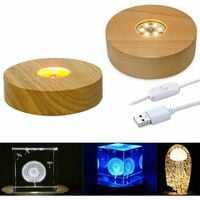 Base lumineuse LED en bois, base ronde lumineuse LED colorée + lumière  chaude, présentoir de bureau