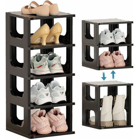 Range chaussures empilable en bambou à 2 étages - Bambou et noir - Veo shop