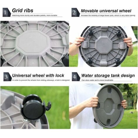 Support Roulant Pour Pots De Fleurs - Diamètre Intérieur De 23 à 36 Cm (5 Tailles), En PP, Avec Roues - Pour Déplacer Facilement Les Plantes Intérieur/extérieur