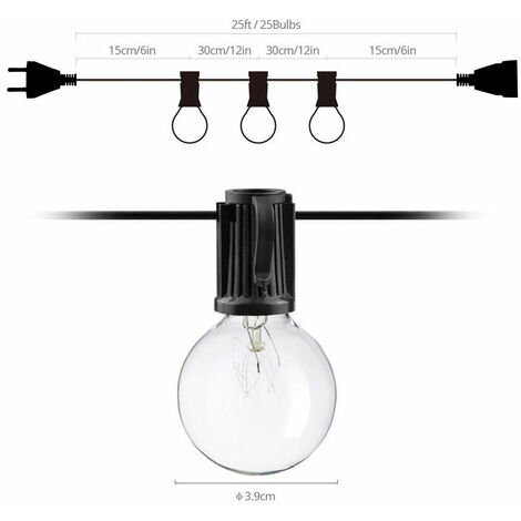Guirlande Lumineuse Exterieur, 7.62M Guirlande Guinguette Extérieur et Intérieur avec G40 25 Ampoules + 2 Rechange, IP65 Guirlande Raccordable pour Mariage, Jardin, Balcons, Fête, Terrasse