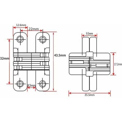 6 pièces Pliante Charnière cachée Croix charnières, Fermeture Charnière Invisible, Armoire Cintrées Charnières, Meubles Porte Coin Plié en Acier Installation Facile pour Porte Placard Meubles