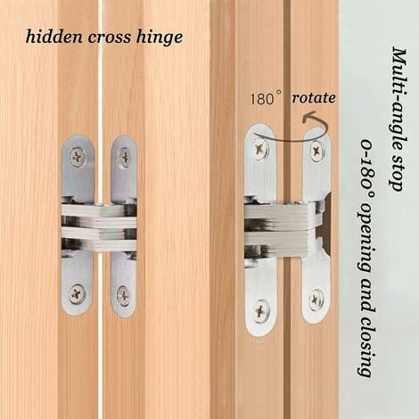 6 pièces Pliante Charnière cachée Croix charnières, Fermeture Charnière Invisible, Armoire Cintrées Charnières, Meubles Porte Coin Plié en Acier Installation Facile pour Porte Placard Meubles
