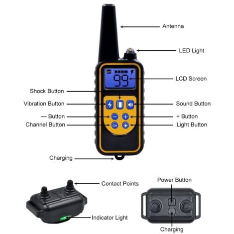 Collier de Dressage pour Chiens Rechargeable et IP67 Étanche avec Distance de 800m avec 99 Niveaux de Mode Vibration, Choc Electrique, Sonore.