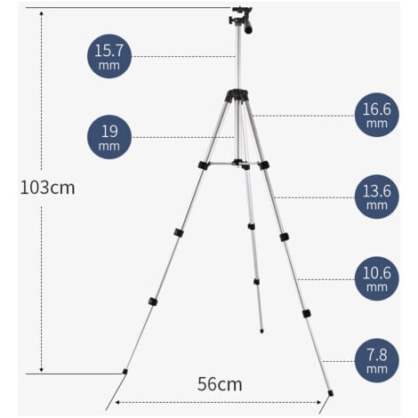 Trépied télescopique trépied pour appareil de nivellement laser niveau laser à bulle en croix laser rotatif niveau à lignes laser de chantier compatible avec  Dewalt Makita，argent, une pièce，