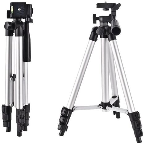 Trépied télescopique trépied pour appareil de nivellement laser niveau laser à bulle en croix laser rotatif niveau à lignes laser de chantier compatible avec  Dewalt Makita，argent, une pièce，