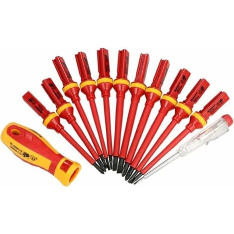 Tournevis isolé 1000 V magnétique manuel Kit,13pcs interchangeables Tournevis isolés Set avec outils de réparation électricien outils de réparation peu