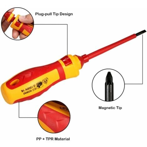 Tournevis isolé 1000 V magnétique manuel Kit,13pcs interchangeables Tournevis isolés Set avec outils de réparation électricien outils de réparation peu