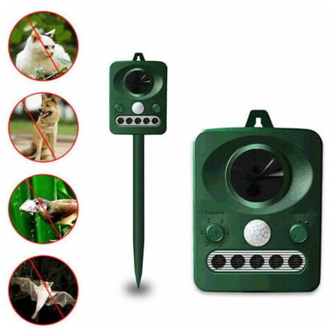 Repulsif d'oiseaux a ultrasons solaire exterieur, double charge solaire et USB, conception etanche, batterie integree, vert herbe