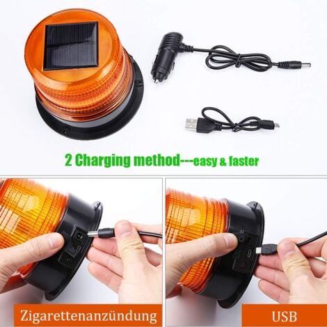 12V solaire/USB voyant d'avertissement LED gyrophare aimant voyant clignotant pour voiture Auto camion sans fil super lumineux