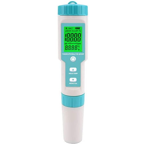 Testeur de salinité de piscine Compteur de pH et de salinité d'eau salée Numérique 5 en 1 Testeur de pH et de salinité de piscine Compteur de salinité pour piscine, bain à remous et spa de nage