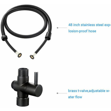 Douchette pour robinet -Kit Douchette WC Acier Inoxydable Noir Robinet wc pulvérisateur pour l'hygiène personnelle quotidienne, jeu de tuyaux mural -