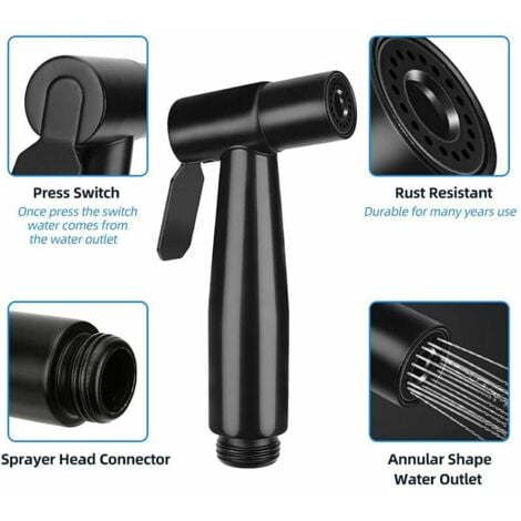 Douchette pour robinet -Kit Douchette WC Acier Inoxydable Noir Robinet wc pulvérisateur pour l'hygiène personnelle quotidienne, jeu de tuyaux mural -