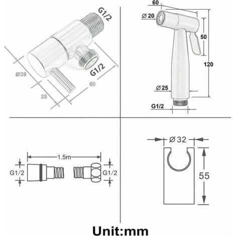 Douchette pour robinet -Kit Douchette WC Acier Inoxydable Noir Robinet wc pulvérisateur pour l'hygiène personnelle quotidienne, jeu de tuyaux mural -