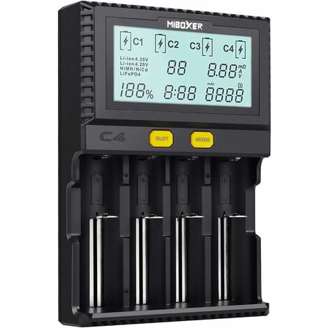 Chargeur LCD 4 Fentes Pour Piles 18650, 26650 - Batteries Li-Ion 3.7V - Intelligent & Rapide - 4