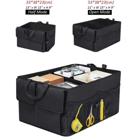 Organisateur De Coffre Voiture En Cuir Nappa - Sac De Rangement Pliable 30L, Résistant à L'eau Avec Compartiments Et Sangles De Sécurité