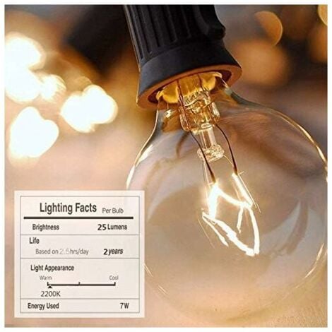 [JAMAIS UTILISÉ]Guirlande Lumineuse Exterieur, 7.62M Guirlande Guinguette Extérieur et Intérieur avec G40 25 Ampoules + 2 Rechange, IP65 Guirlande Raccordable pour Mariage, Jardin, Balcons, Fête, Terr