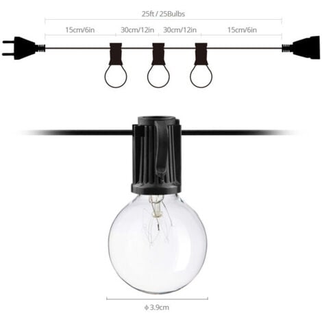 [JAMAIS UTILISÉ]Guirlande Lumineuse Exterieur, 7.62M Guirlande Guinguette Extérieur et Intérieur avec G40 25 Ampoules + 2 Rechange, IP65 Guirlande Raccordable pour Mariage, Jardin, Balcons, Fête, Terr