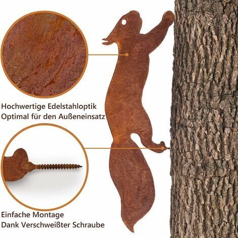 [JAMAIS UTILISÉ]Écureuil pour Arbre - Décoration de Jardin en métal - 30 cm - Patine Rouille Naturelle
