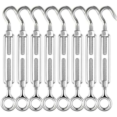 8 Pièces Tendeur M5 Acier Inox 304 - Crochet Et Œil Réglable Pour Câble, Corde, Grillage