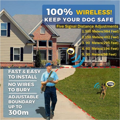 Clôture électrique sans fil 2 en 1 pour chien, système de confinement des limites des animaux domestiques avec récepteur étanche rechargeable, collier de dressage réglable pour chien,un traîne-deux