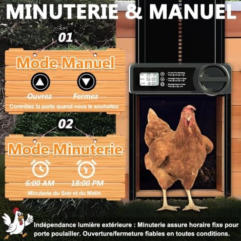 ODIPIE Porte Automatique Poulailler avec Minuterie du Soir/Matin, Porte Poulailler Automatique  Anti-pincement  Alliage d'aluminium  Écran LCD Étanche