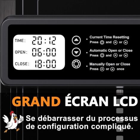 ODIPIE Porte Automatique Poulailler avec Minuterie du Soir/Matin, Porte Poulailler Automatique  Anti-pincement  Alliage d'aluminium  Écran LCD Étanche