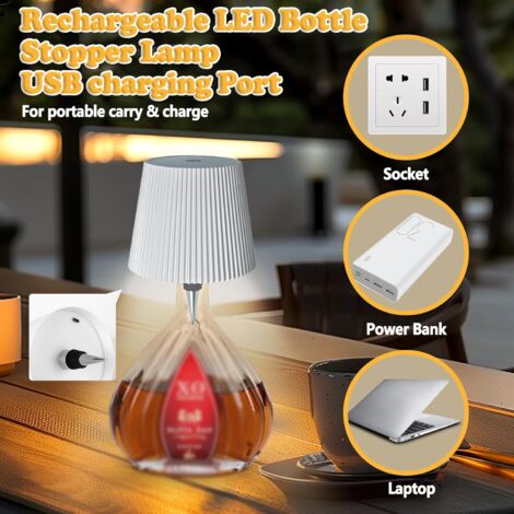 Lampe Bouteille Sans Fil,Lampe de Table Sans Fil Rechargeable 1200mAh, Lampe led Decoration Moderne, Lampe De Table Tactile Sans Fil Pour Bar Restaurant Accessoires et Décorations (Or)