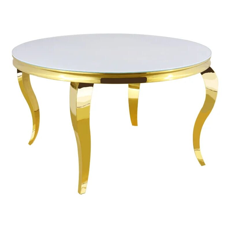 Table à manger ronde BAROQUE gold blanc ultra 130x75 cm