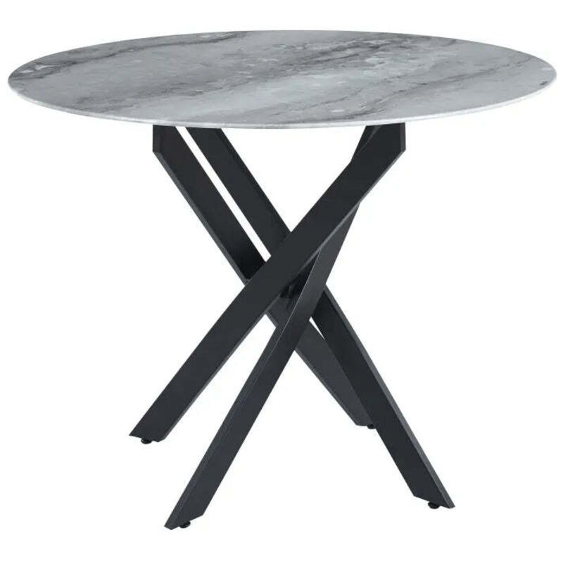 Table a manger ronde MARBRE GRIS JESSICA Métal noir XXL 120 cm 4 couverts