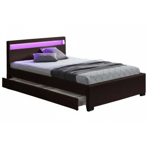 Lit adulte 160x200 cm noir avec tiroirs LED sommier inclus (1/5)