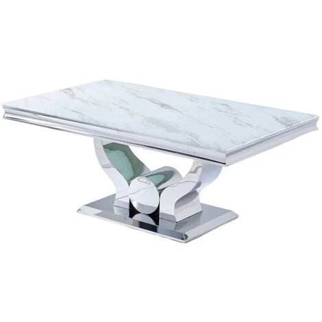 Table Basse TROFY verre effet Marbre Blanc 120x70x49 cm