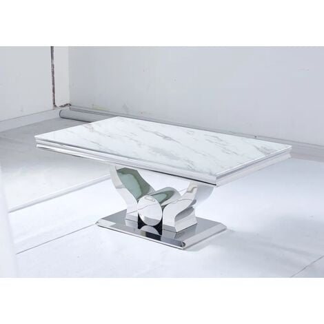 Table Basse TROFY verre effet Marbre Blanc 120x70x49 cm