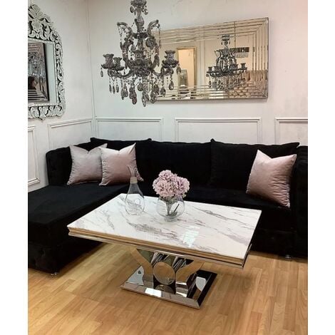 Table Basse TROFY verre effet Marbre Blanc 120x70x49 cm