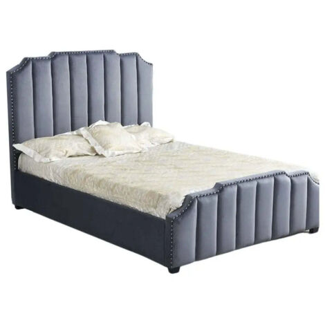Lit adulte PEPPER 2 places 160x200 cm velours gris clouté sommier inclus (1/2)