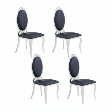 Lot de 4 chaises ANGEL baroque Chrome simili cuir noir (1/4)