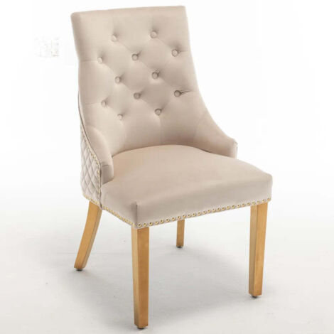 Lot de 2 chaises ANNEAU mattelassée et cloutée Gold velours - Beige (1/2)