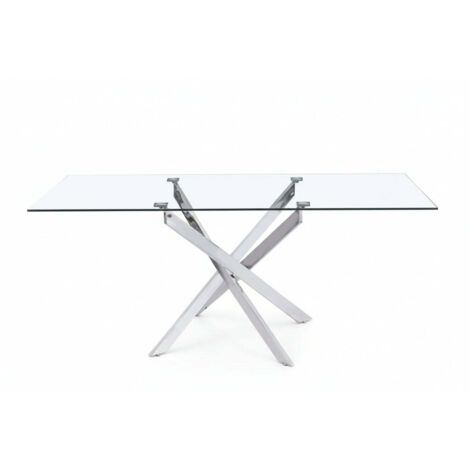 Table repas verre trempé transparent chrome 180x90x75 cm JESSICA XXL