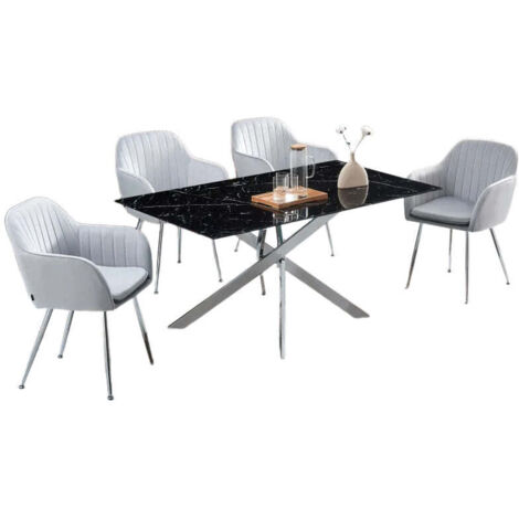 Table Repas JESSICA XXL Chrome et plateau en verre MARBRE NOIR 180 cm 6 à 8 couverts