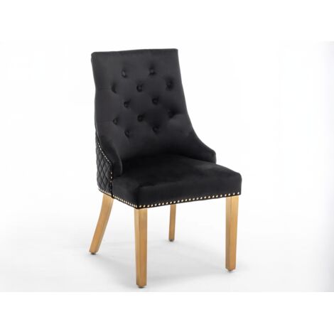 Lot de 2 chaises ANNEAU mattelassée et cloutée Gold velours - Noir (1/3)