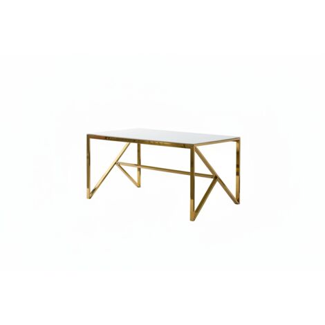Table à Manger Design Verre Trempé Marbré Blanc & Doré – 150×90 cm (1/5)