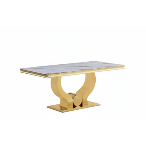 Table a manger verre effet marbre blanc pied gold 150x90 cm TROFY