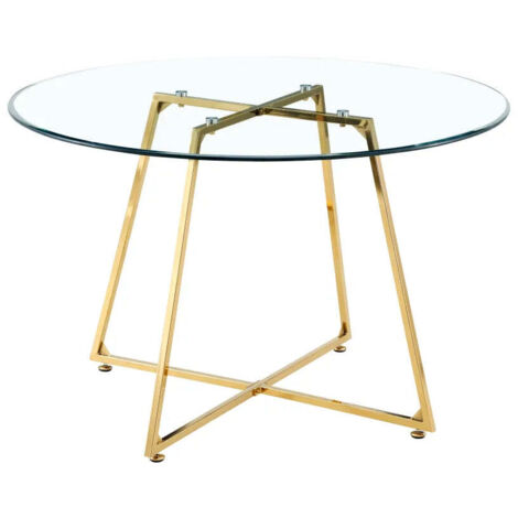 Table à Manger Ronde Verre Transparent Pieds Métal Doré 120x75cm - HELOISE (1/5)