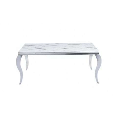 Table a manger verre effet marbre blanc chrome 180x90 cm BAROQUE