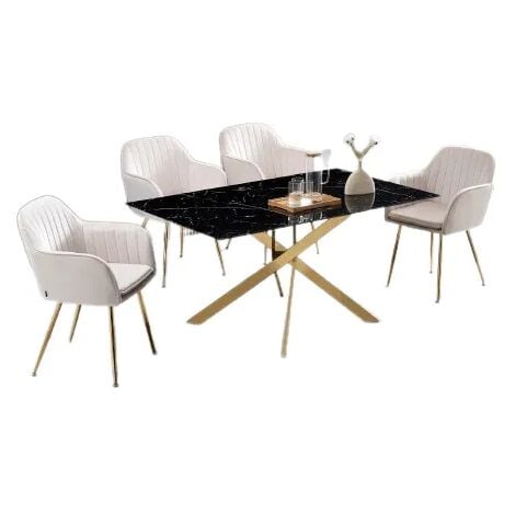 Table Repas JESSICA gold verre effet marbré noir 150x90cm