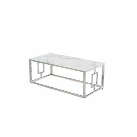Table basse SOPHIE  pieds Chromé plateau en marbré blanc  120 cm (1/5)